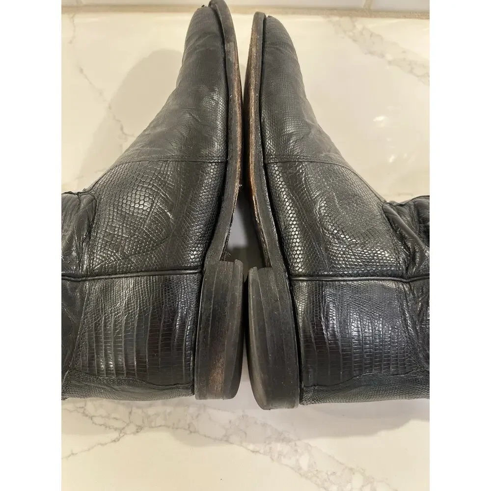Vtg Justin 3112 Lizard Skin Cowboy Boots Mens Sz 12 EE USA Black Exotic Western